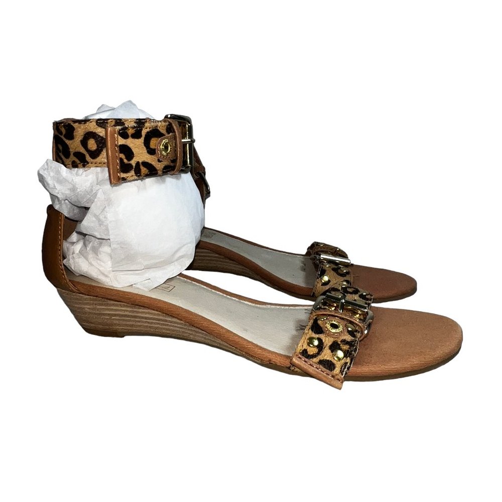 Like New SPERRY Lynnbrook Leather Animal Print Ankle Strap Sandals Size …